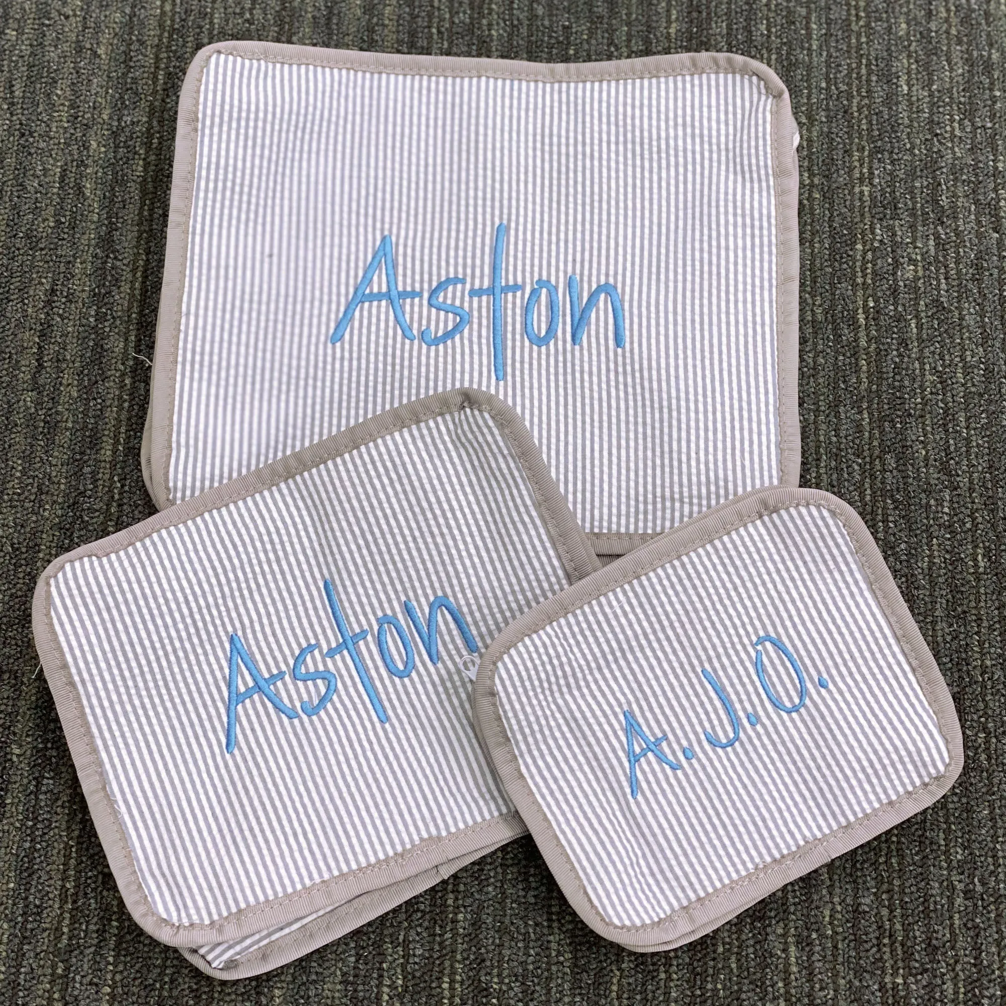 Personalized Seersucker Grey Organizing Trio