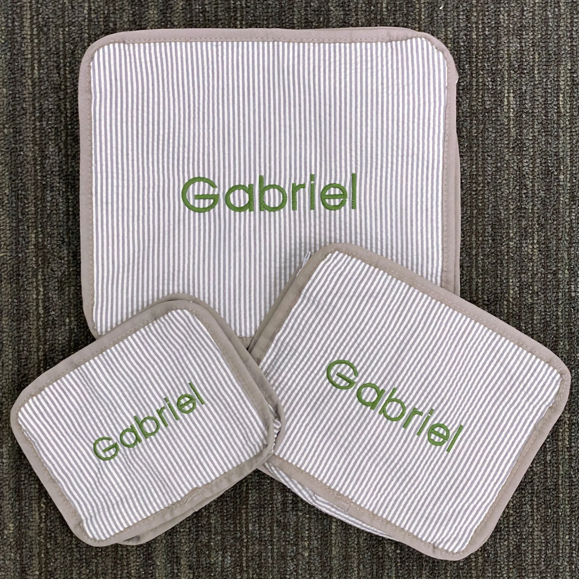 Personalized Seersucker Grey Organizing Trio