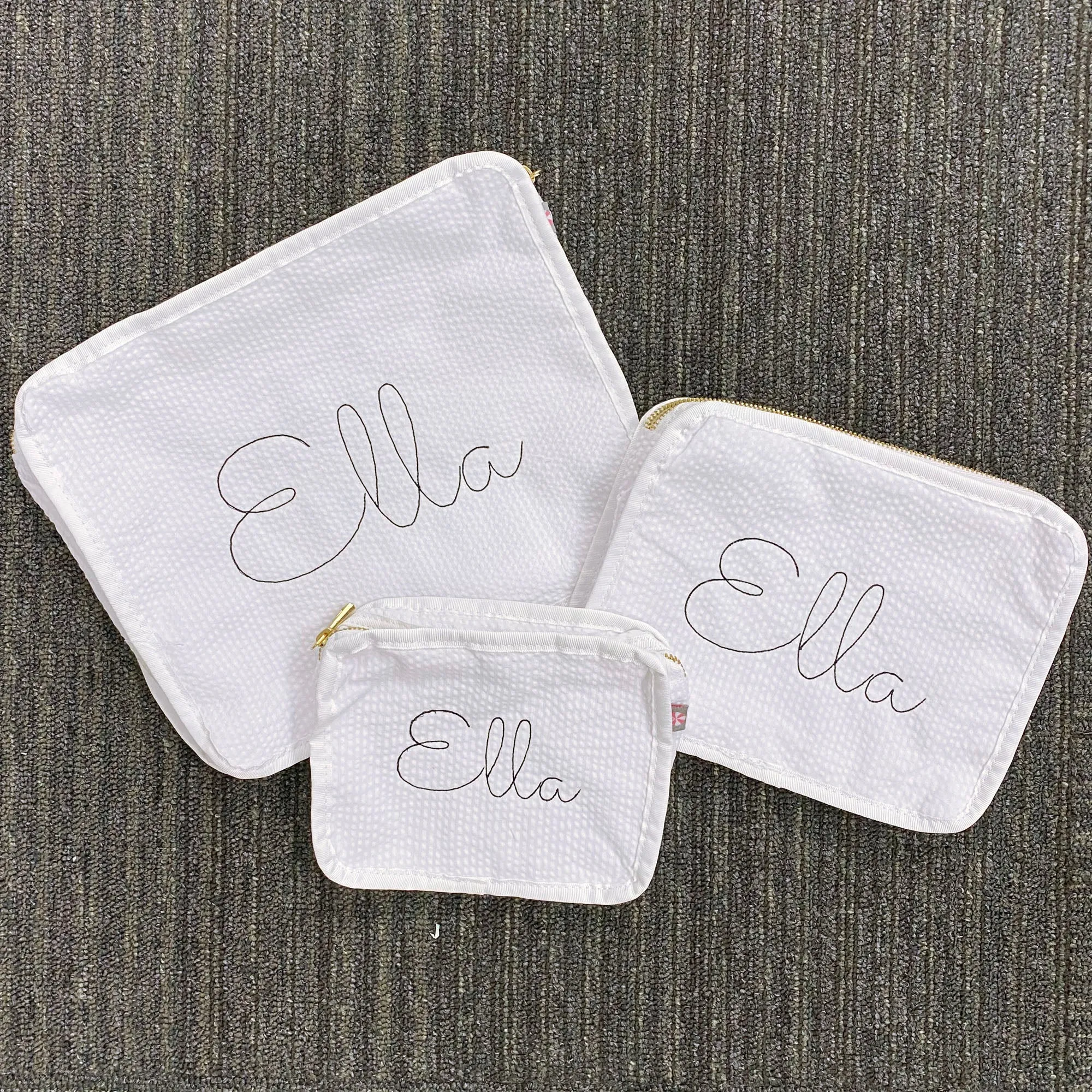 Personalized Seersucker White Organizing Trio
