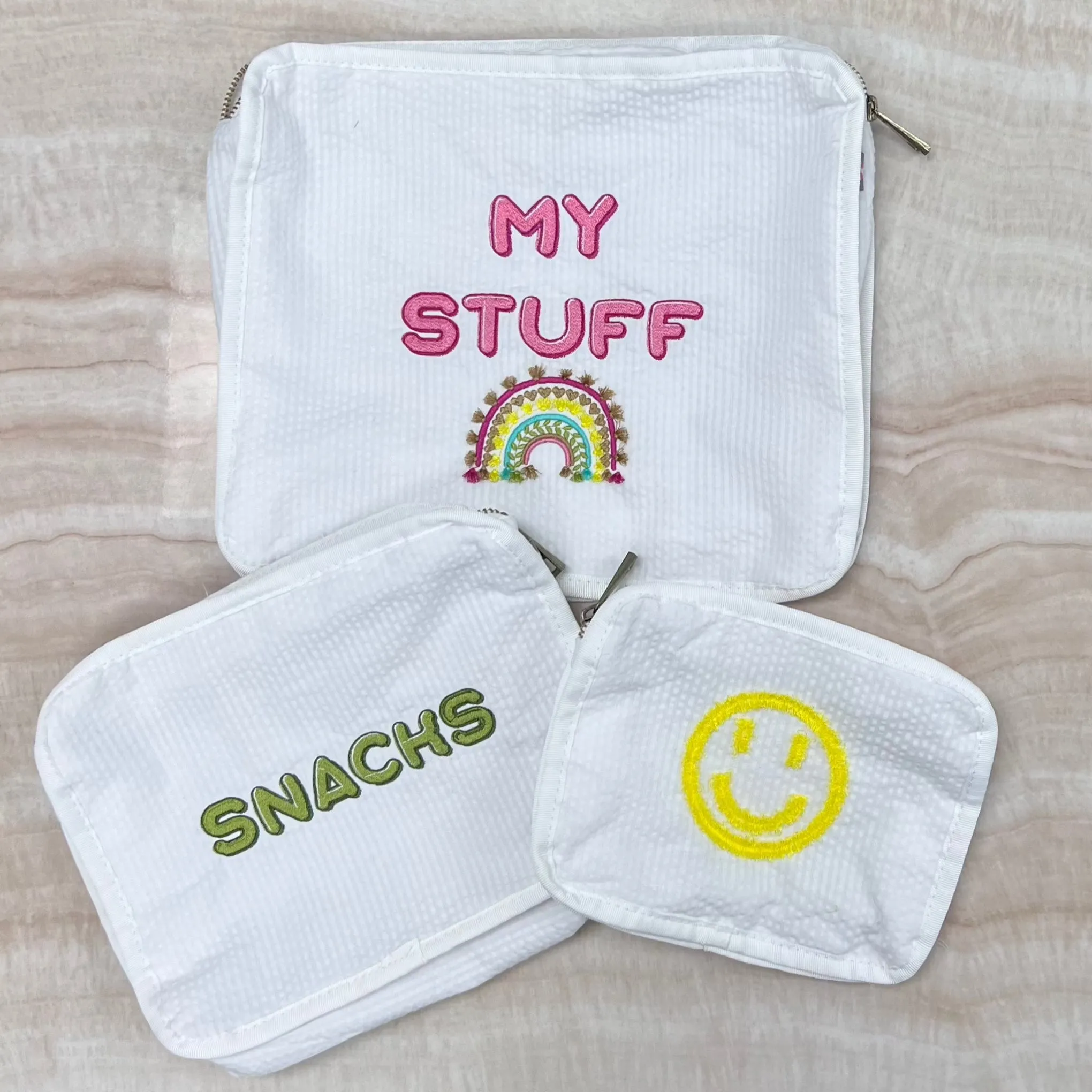 Personalized Seersucker White Organizing Trio
