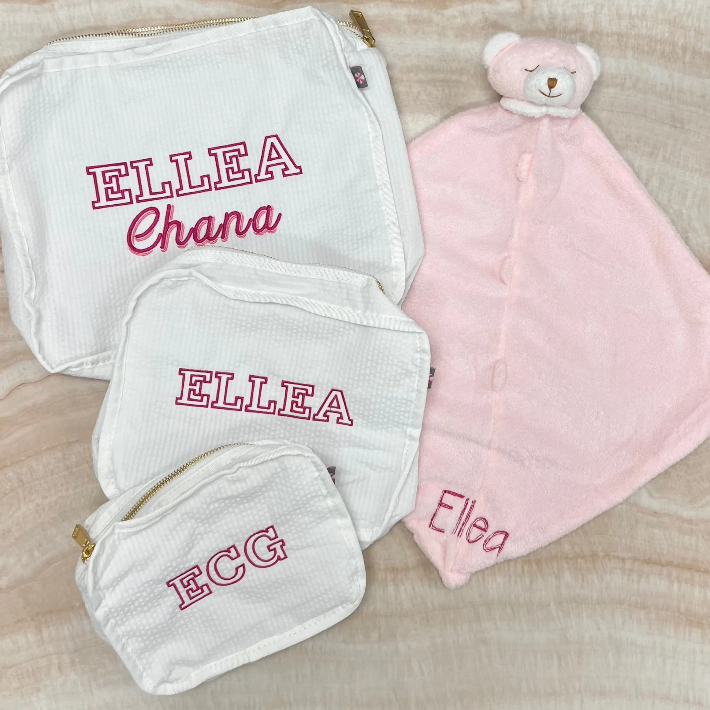 Personalized Seersucker White Organizing Trio