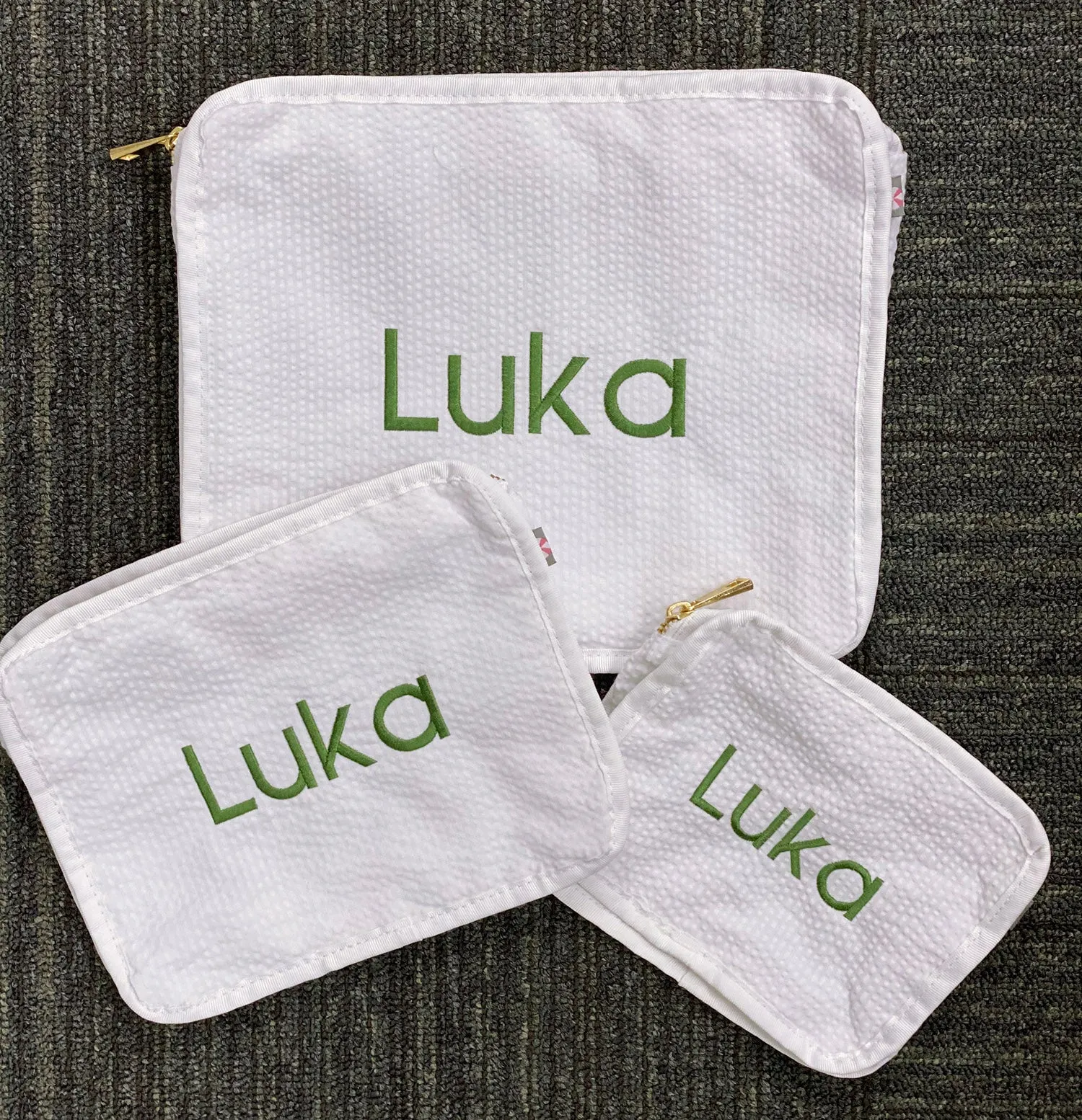 Personalized Seersucker White Organizing Trio
