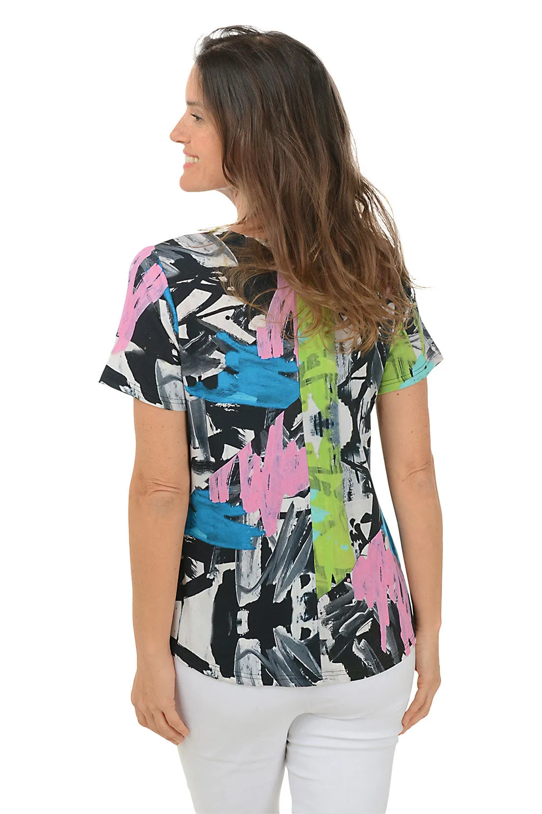 Petite Vita Diagonal Patchwork Short Sleeve Top