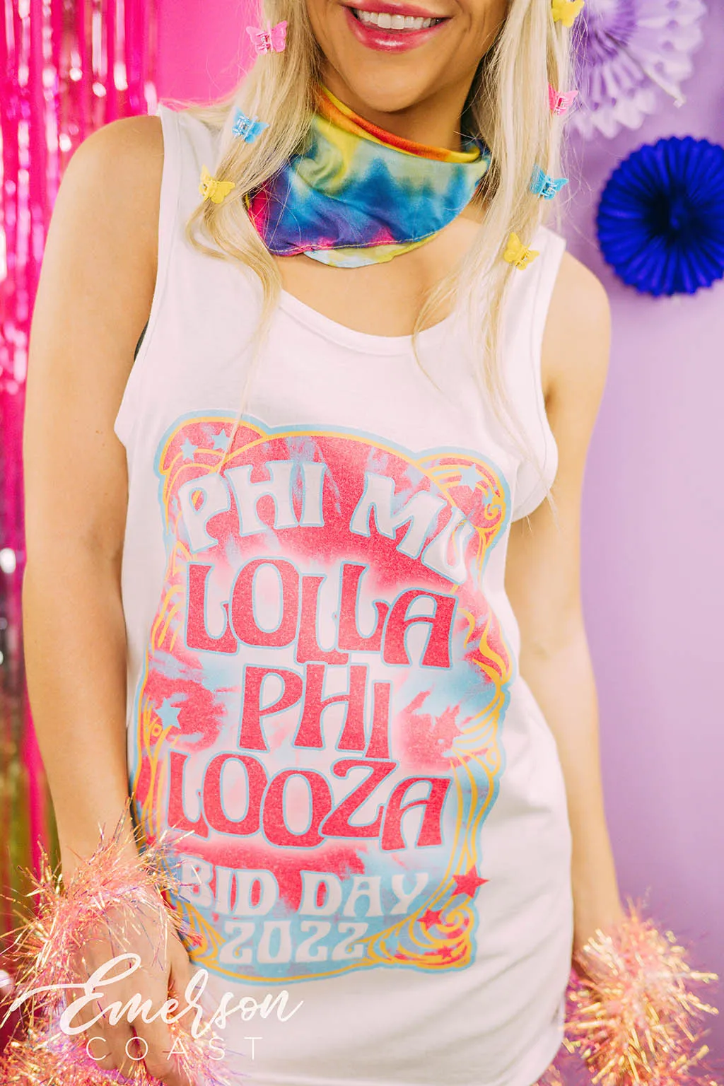 Phi Mu Bid Day Lollapalooza Themed Tank