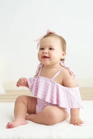 Pink Stripe Strap Girl Swimsuit One Piece Upf50 