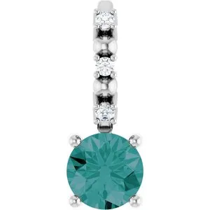 Platinum Imitation Alexandrite & .01 CTW Natural Diamond Charm/Pendant