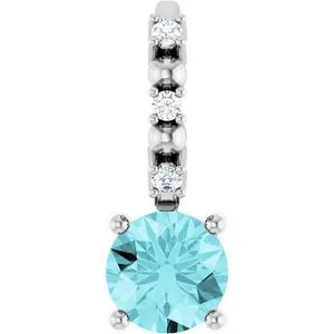 Platinum Imitation Blue Zircon & .01 CTW Natural Diamond Charm/Pendant