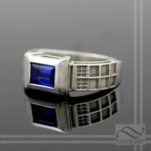 Police Box Ring Solid Sterling Silver -  With synthetic Sapphire