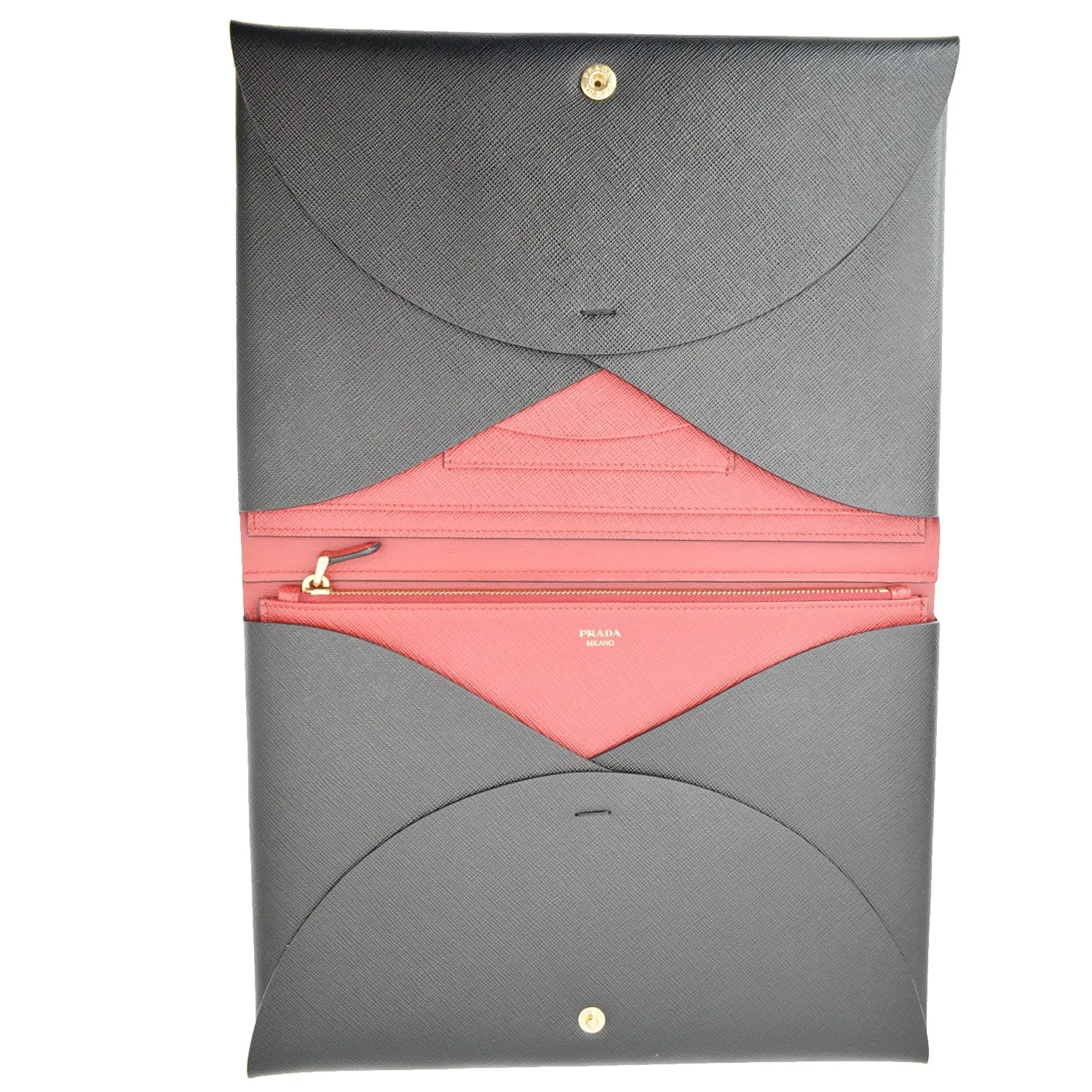 PRADA Document Holder Saffiano Leather Pouch Black