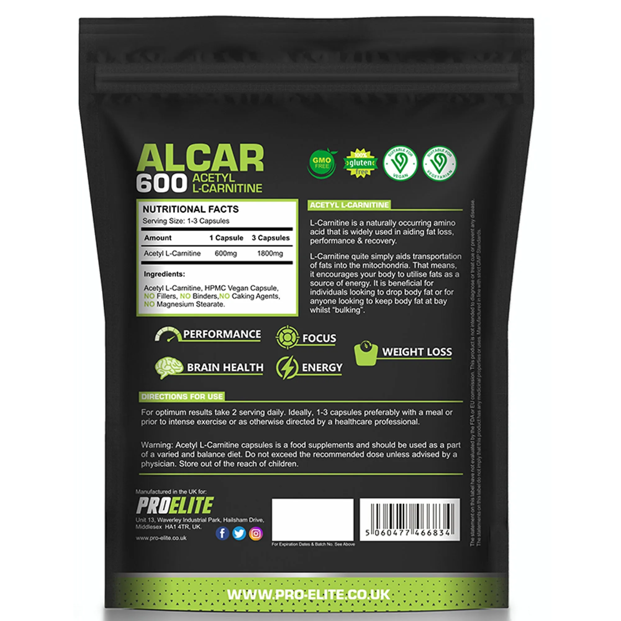 PROELITE Acetyl L-Carnitine Vegan Capsules