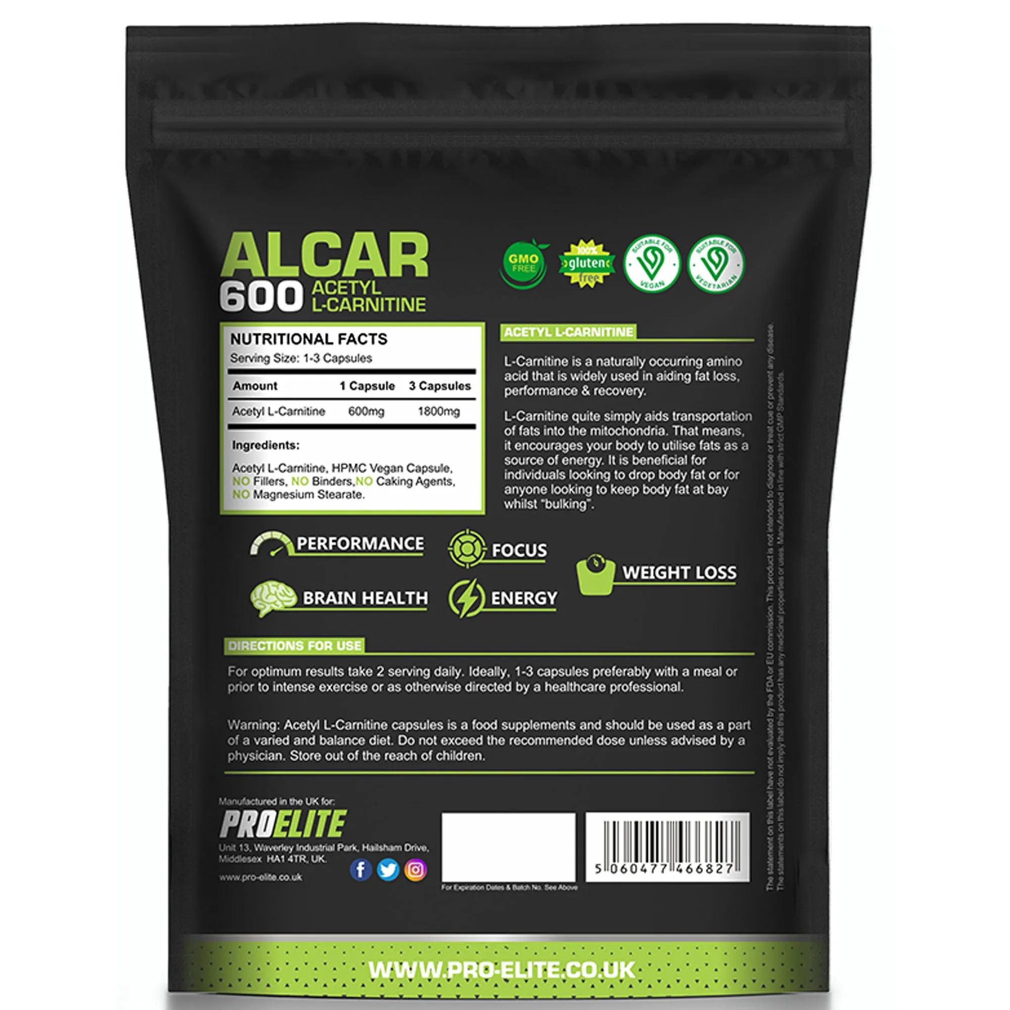 PROELITE Acetyl L-Carnitine Vegan Capsules