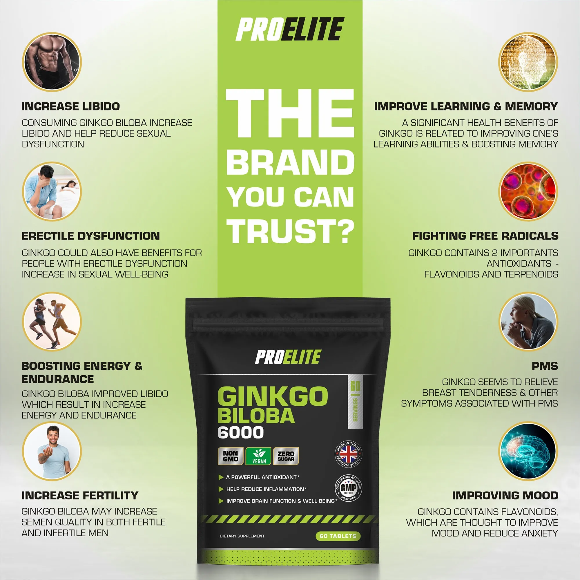 PROELITE Ginkgo Biloba 6000 Vegan Tablets