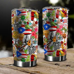 Puerto Rico Flag Colorful Symbols Tumbler