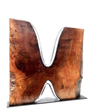 "Butterfly Vase" Handblown Clear Glass with Live Edge Walnut Wood