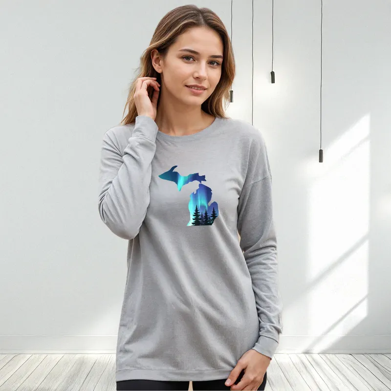 "Michigan Northern Lights" Relaxed Fit Long Sleeve Unisex T-Shirt