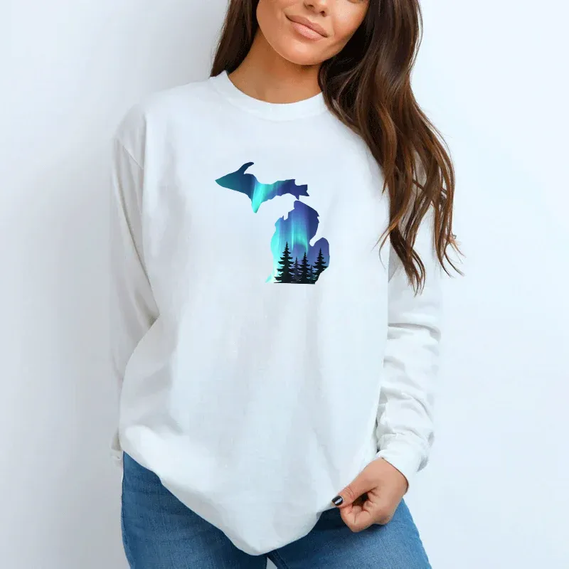 "Michigan Northern Lights" Relaxed Fit Long Sleeve Unisex T-Shirt