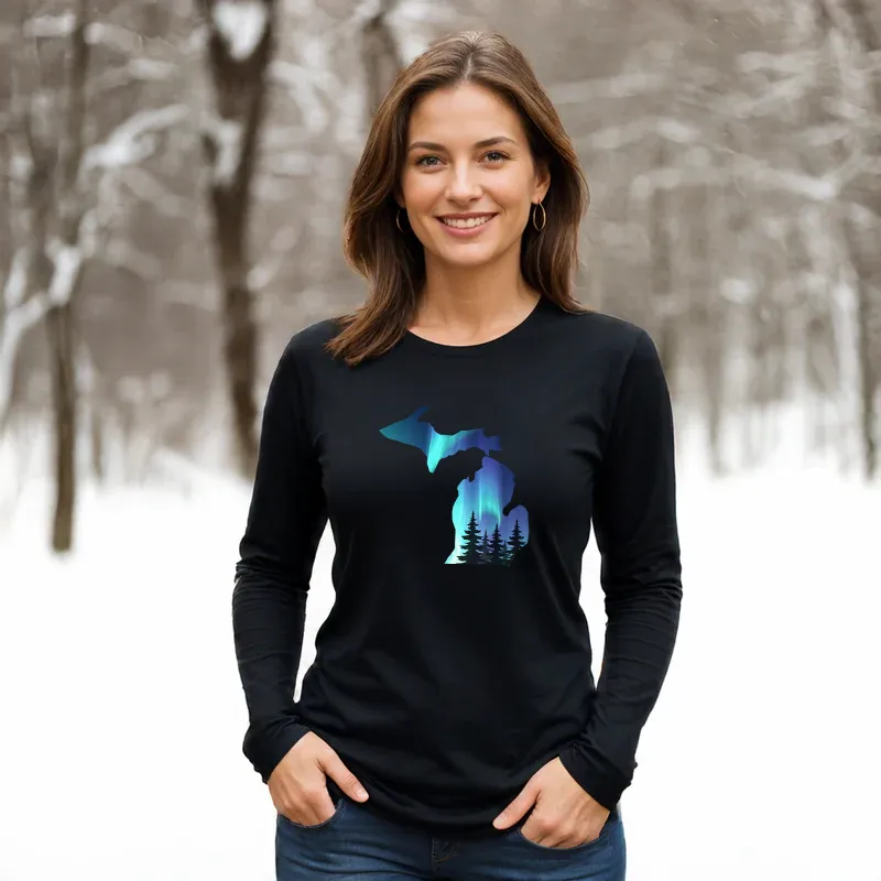 "Michigan Northern Lights" Relaxed Fit Long Sleeve Unisex T-Shirt
