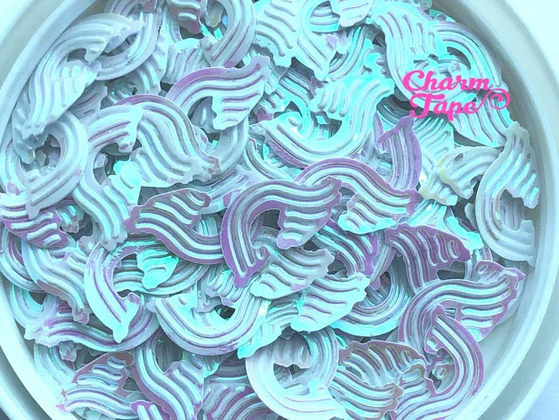 Rainbow Loose glitters Confetti 18mm Party Decor UV resin, Iridescent Cloud cut out