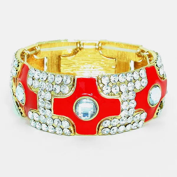 Red and Rhinestone Fun Fashion Stretch Pageant Bracelet | Rhinestone Bracelets| 253492
