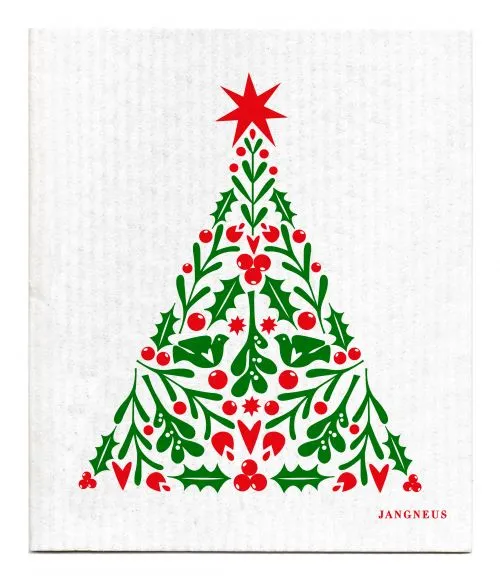Red Christmas Tree Dishcloth