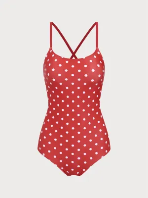 Red Polka Dot Backless One-Piece Swimsuit