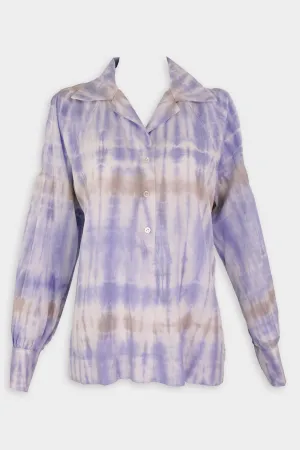 Relaxed Collar Blouse in Taupe/Sky