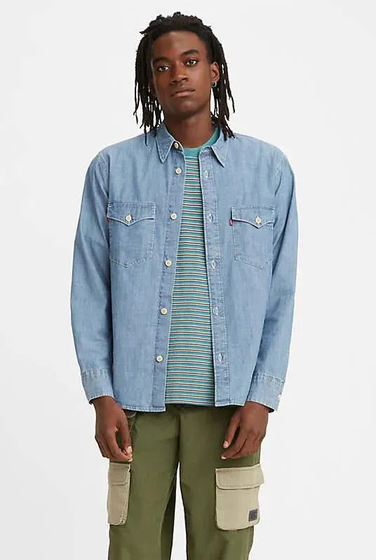 Relaxed Fit Western Shirt Cambray Light - Azul
