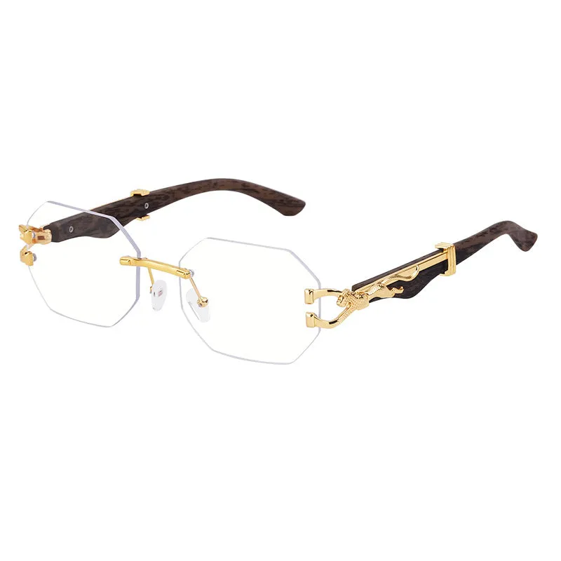 Retro Wood-like Leopard-Shaped Sunglasses Men's Square-Frame Trimming Driving Sunglasses Cross-Border Wholesaleshades