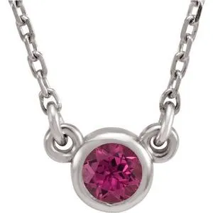 Rhodium-Plated Sterling Silver 3 mm Round Imitation Pink Tourmaline Solitaire 16" Necklace