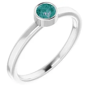 Rhodium-Plated Sterling Silver 4 mm Round Imitation Alexandrite Ring