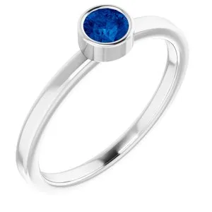 Rhodium-Plated Sterling Silver 4 mm Round Imitation Blue Sapphire Ring