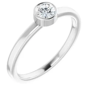 Rhodium-Plated Sterling Silver 4 mm Round Imitation Diamond Ring