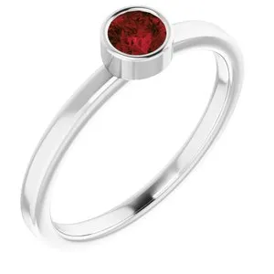 Rhodium-Plated Sterling Silver 4 mm Round Imitation Mozambique Garnet Ring