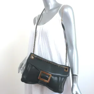 Roger Vivier Metro Shoulder Bag Dark Brown Leather Chain Strap Medium Crossbody