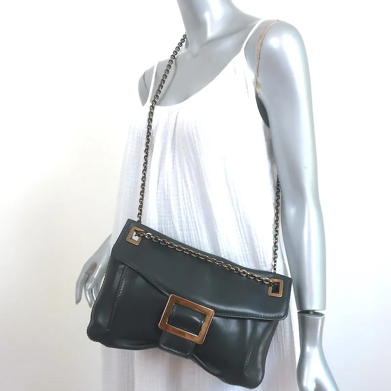 Roger Vivier Metro Shoulder Bag Dark Brown Leather Chain Strap Medium Crossbody