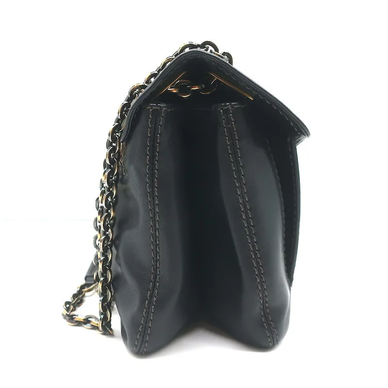 Roger Vivier Metro Shoulder Bag Dark Brown Leather Chain Strap Medium Crossbody