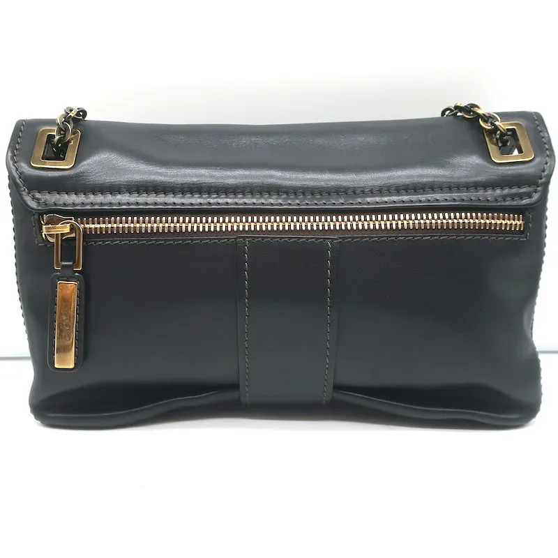 Roger Vivier Metro Shoulder Bag Dark Brown Leather Chain Strap Medium Crossbody
