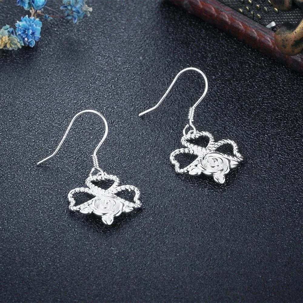 Rose Design Drop Earrings For Women 925 Sterling Silver Party Jewelry Gift For Her