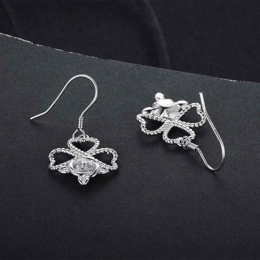 Rose Design Drop Earrings For Women 925 Sterling Silver Party Jewelry Gift For Her