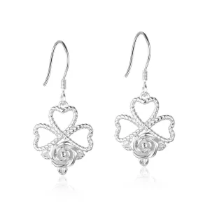 Rose Design Drop Earrings For Women 925 Sterling Silver Party Jewelry Gift For Her