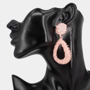 Rose Gold Textured Metal Teardrop Fun Fashion Earrings | 513974