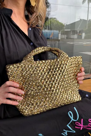 ROSELLE AGNES METALLIC WOVEN NEOPRENE TOTE GOLD