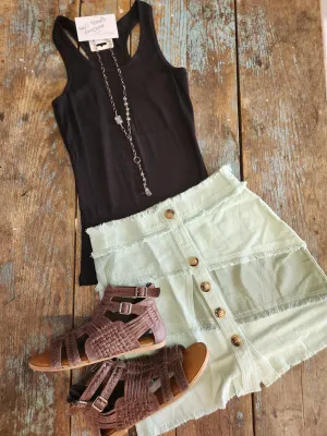 Sage High Waist Color Block Mini Skirt