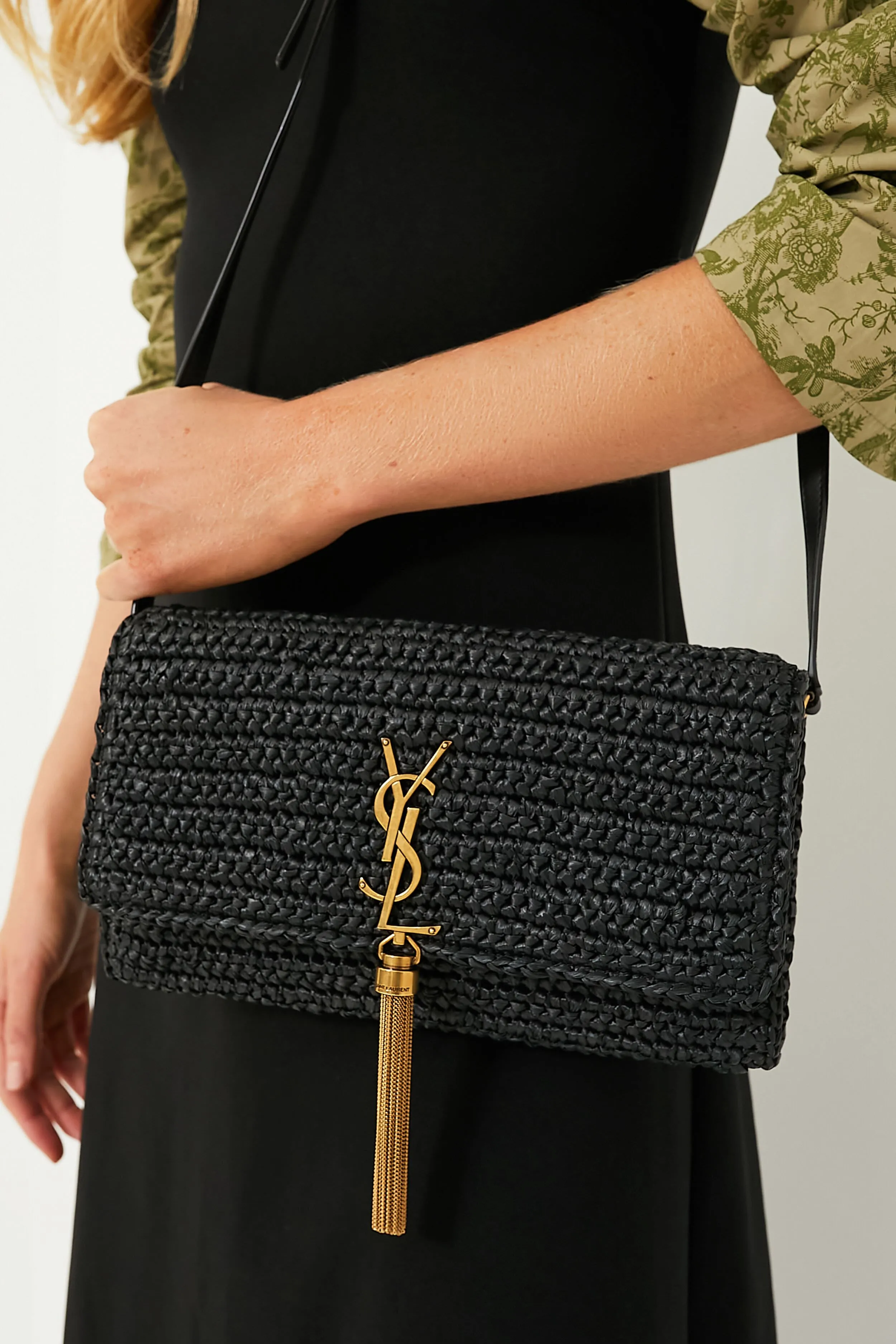 Saint Laurent Nero Raffia Kate Shoulder Bag