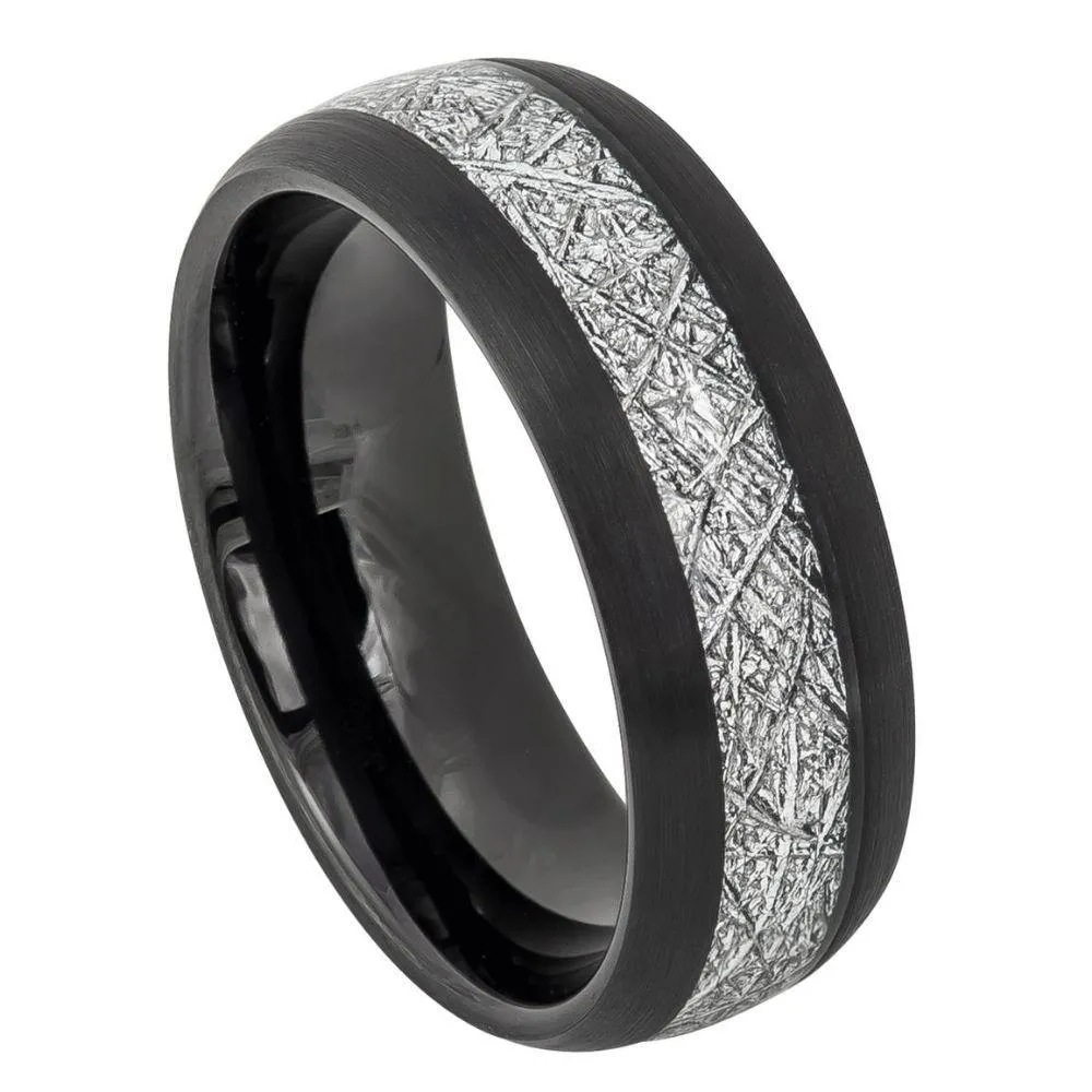 Semi-Domed Black IP Plated with Imitation Meteorite Inlay ��������� 8mm