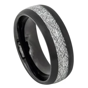 Semi-Domed Black IP Plated with Imitation Meteorite Inlay ��������� 8mm