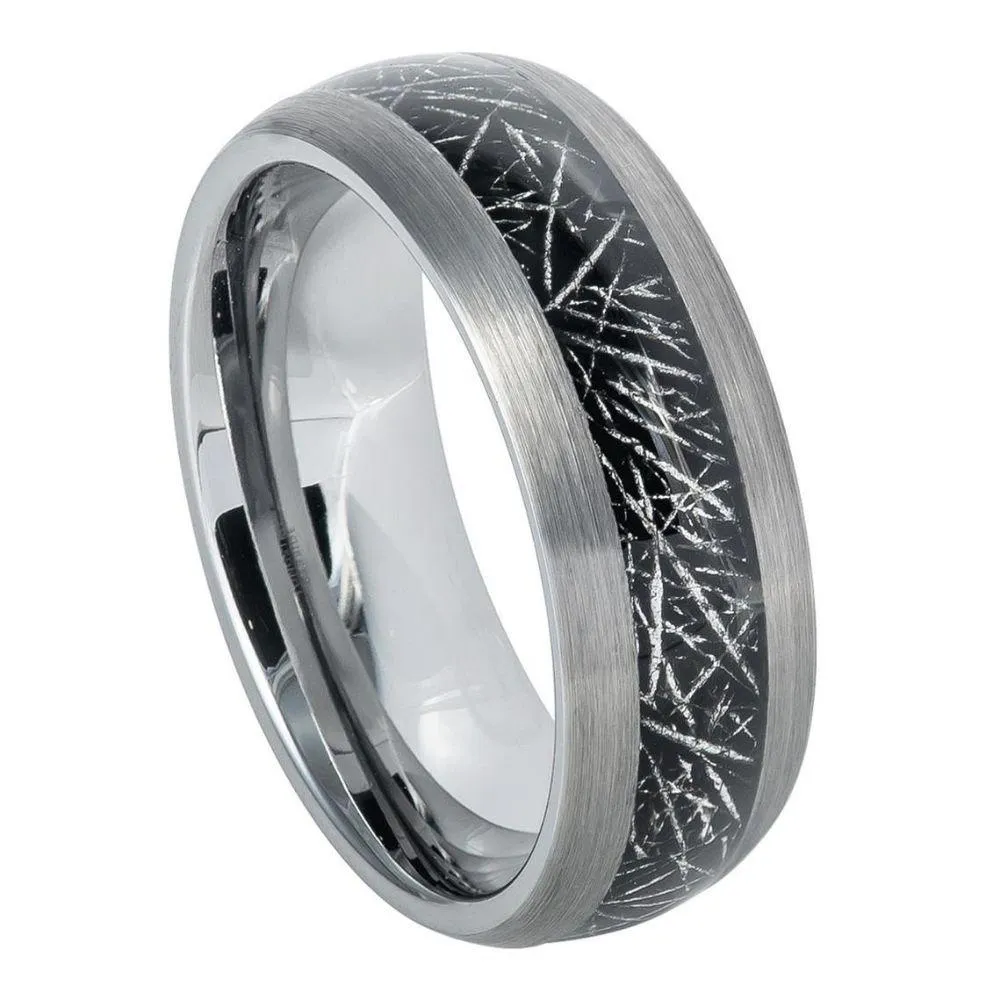 Semi-Domed Ring with Imitation Meteorite Inlay ��������� 8mm