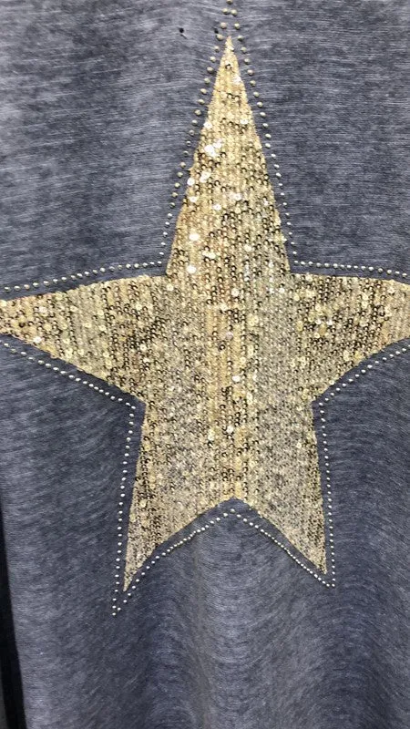 Sequin. Star Fringe V Neck Long Sleeve Top