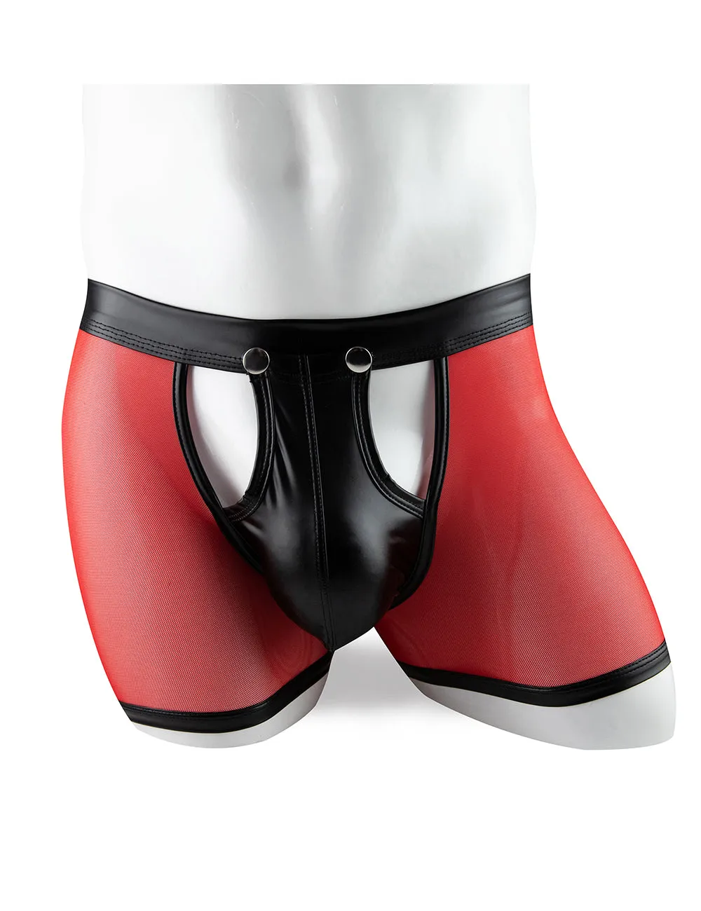 Sexy Mesh Openable Crotch Imitation Leather Men's Boxer Underwear