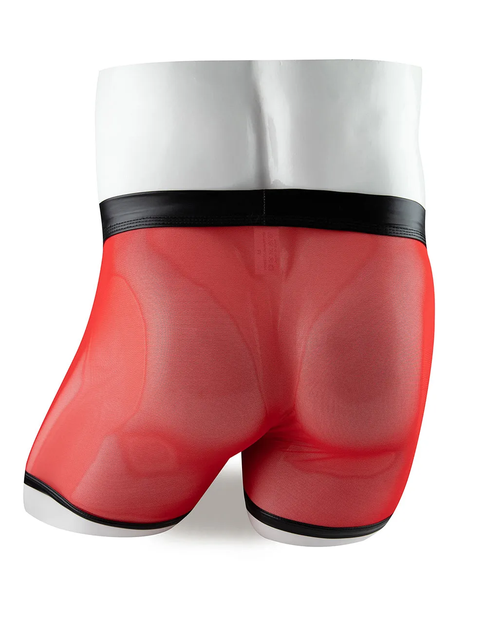 Sexy Mesh Openable Crotch Imitation Leather Men's Boxer Underwear